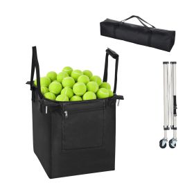 Tennis Ball Hopper, Holds 200 Tennis Balls, Foldable Pickleball Basket Cart with Wheels for Easy Pick Up