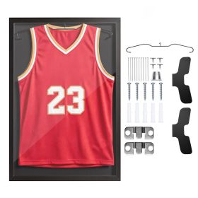 Jersey Frame Display Case, 31.5 x 23.6 x 1 in, Wooden Sport Jersey Shadow Box with 98% UV Protection PC Panel and Hanger