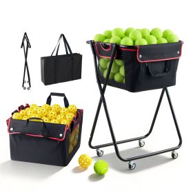 Tennis Ball Hopper, Holds 175 Tennis Balls or 290 Pickleballs, Foldable Pickleball Basket Cart with Wheels for Easy Pick Up