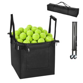 Tennis Ball Hopper, Holds 150 Tennis Balls, Foldable Pickleball Basket Cart with Wheels for Easy Pick Up, Lightweight Aluminum Alloy