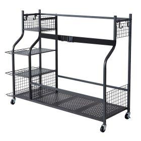 Golf Storage Garage Organizer, 3 Golf Bag Stand Holder and Other Sports Equipment Storage Rack, Rolling Ball Cart on Wheels