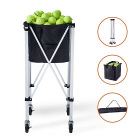 Foldable Tennis Ball Hopper, Holds 150 Tennis Balls, Lightweight Aluminum Alloy Tennis Ball Basket Cart with Wheels, Removable Bag, Carry Bag