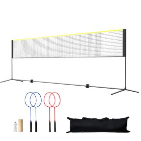 Badminton Net, Height Adjustable Volleyball Net, 20ft Wide Foldable Pickleball Net, Portable Tennis Net Set with Poles, Stand, Bag, Rackets