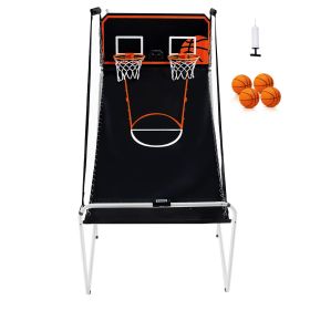 Foldable Basketball Arcade Game, 2 Player Indoor Basketball Game, Home Dual Shot Sport with 4 Balls, 8 Game Modes, Electronic Scoreboard