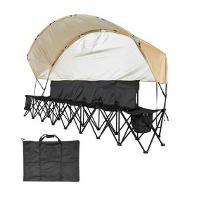 Portable Folding Bench, 6 Seat Soccer Bench with Storage Pockets Cup Holders & Carrying Bag, Lightweight Sideline Seating with Sunshade for Football