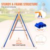 Swing Sets for Backyard, 6 in 1 Swing Set with 2 Swings, Trapeze Bar, Climbing Ladder, Climbing Net, and Basketball Hoop
