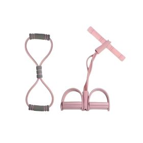 Multifunction Pedal Resistance Band, 4-Tube Elastic Pull Rope For Home Yoga, Leg Exercise, Sit-Up Assistant, Full Body Stretching & Strength Trai (Option: Pink)