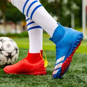 New high top football shoes men's and women's TF broken nails middle school students AG long nails sports training game football shoes (Color: Red + Blue (broken nail), size: 44)