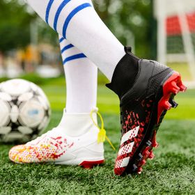 New high top football shoes men's and women's TF broken nails middle school students AG long nails sports training game football shoes (Color: White + Black (spike), size: 46)
