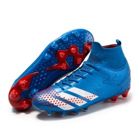 New high top football shoes men's and women's TF broken nails middle school students AG long nails sports training game football shoes (Color: Blue (spike), size: 36)