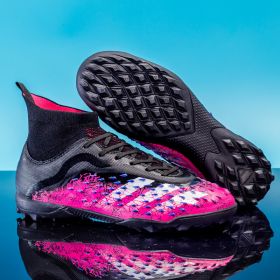 Men's and women's football shoes youth long spike broken spike professional football sneakers (Color: Black rose red (broken nail), size: 43)