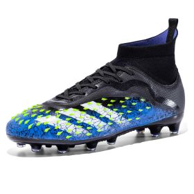Men's and women's football shoes youth long spike broken spike professional football sneakers (Color: Black blue (spike), size: 38)