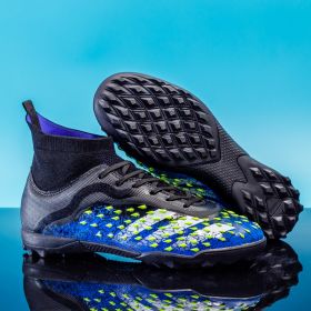Men's and women's football shoes youth long spike broken spike professional football sneakers (Color: Black blue (broken nail), size: 42)