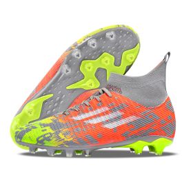 New high top Mandarin duck two-color long spike broken spike football sneakers (Color: Orange/spike, size: 37)