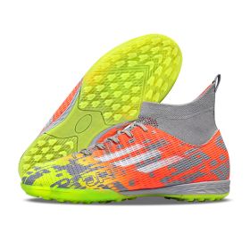 New high top Mandarin duck two-color long spike broken spike football sneakers (Color: Orange/broken nails, size: 37)