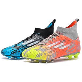 New high top Mandarin duck two-color long spike broken spike football sneakers (Color: Blue + Orange/spike, size: 40)