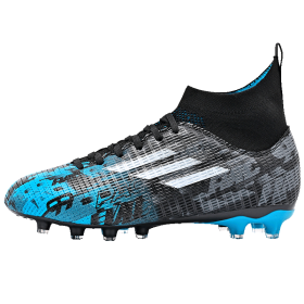 New high top Mandarin duck two-color long spike broken spike football sneakers (Color: Blue/spike, size: 35)
