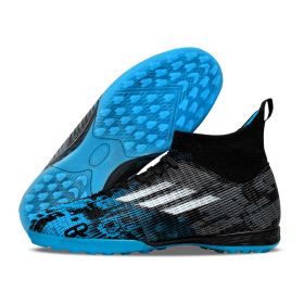 New high top Mandarin duck two-color long spike broken spike football sneakers (Color: Blue/broken nails, size: 42)