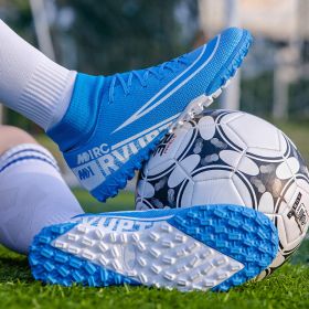 Large size youth adult football shoes long spikes short spikes sports football shoes (Color: Blue nail, size: 38)
