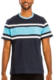 COTTON THREE STRIPE TSHIRT (Color: NAVY SKY, size: XL)
