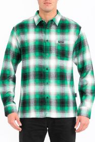 Mens Plaid Long Sleeve Flannel (Color: Green, size: S)