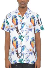 MENS TUCAN PARROT PRINT RESORT BUTTON DOWN SHIRT (Color: White, size: M)