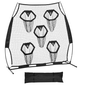 6 x 6 ft Football Trainer Throwing Net, Training Throwing Target Practice Net with 5 Target Pockets (Ball Net Size: 6 x 6 ft, Color: Black)