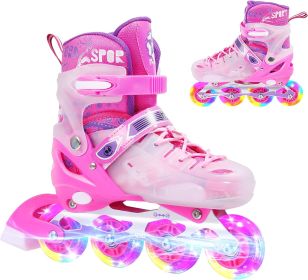 Roller Blades Adjustable for Small Youth Girls Boys with LED Light Up Wheels;  Upgrade  Outdoor Kids Inline Skates (Color: Pink, size: S)