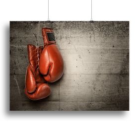 Boxing gloves hanging on concrete Canvas Print or Poster (Type: Standard Framed Canvas Print, size: 12" x 8" / 30cm x 20cm (approx))