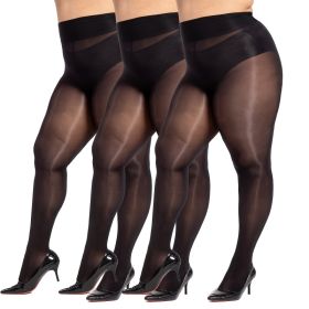 3 Pairs Plus Size Shiny Tights For Women (Option: Black-XL)